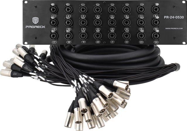 PRORECK 24-Kanal Rack-Mount XLR TRS Combo Splitter Snake-Kabel-Set, Schwarz, 1,5 m und 9,14 m - Bild 1