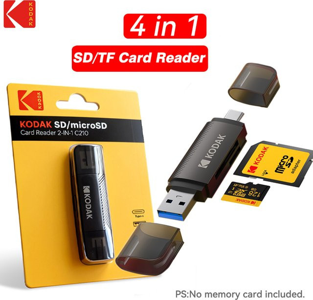 Kodak 4-in-1 USB-C SD/TF Kartenleser mit USB 3.0 für PC und Laptop in Schwarz - Bild 1