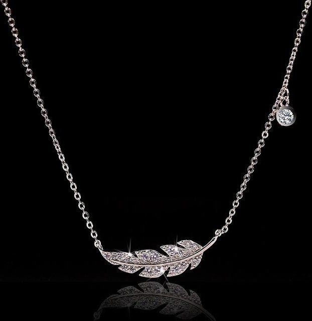 YIRAN Jewelry Blatt Anhänger Halskette, Silber, Zirkonia, Damen, 45cm - Bild 1