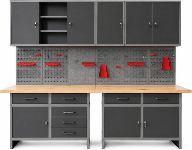 Prestige Work Garagenschrank 7-teilig schwarz mit Pegboard und abschließbaren Türen B: 240 cm - Bild 1