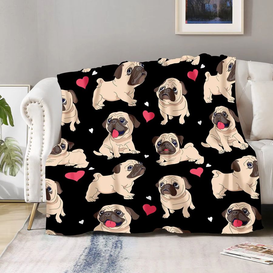 VIKAMA Kuschelige Decke mit Mops-Aufdruck, weiche Sofadecke und Bürodecke, waschbar - Bild 3