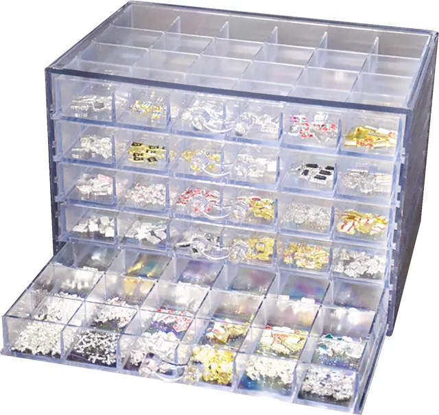 Bymaocar Schmuckbox mit 120 Fächern und 5 Schubladen, transparenter Organizer aus Kunststoff für Nagelkunst, Perlen und Strass - Bild 1