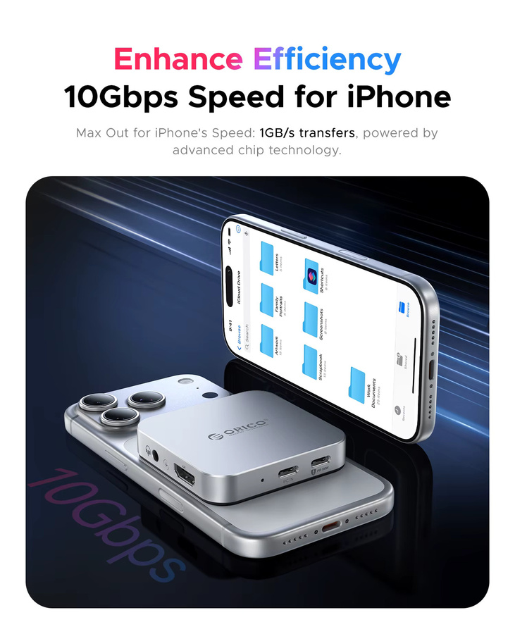 ORICO Magnetische USB-C Dockingstation mit M.2 2230 NVMe SSD-Gehäuse, 10 Gbit/s, 4K60 Hz HD, SD/TF-Kartenleser und PD 100 W Ladegerät für iPhone, Orange - Bild 2