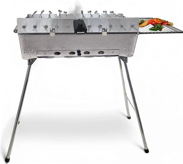 Grillpeter Mangal Astana Deluxe Grill mit 11er Spießdreher Motor, Deckel, Grillrost und Ablage aus Edelstahl in Silber - Bild 1