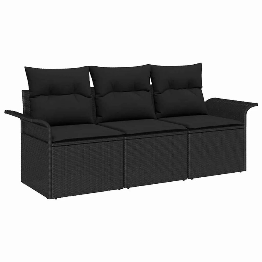 vidaXL Sofa Set 3-teilig aus Poly-Rattan in Schwarz mit Kissen und pulverbeschichtetem Stahlgestell - Bild 2