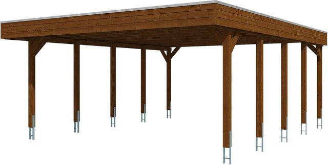 SKANHOLZ Carport Friesland aus Fichte mit EPDM-Flachdach in Nussbaum Braun, B: 546 cm, T: 708 cm - Bild 4