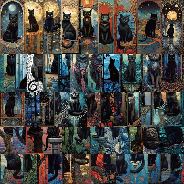 Rspctou Gothic Schwarze Katze Mond Tarot Aufkleber, Vinyl, 10-teiliges Set - Bild 1
