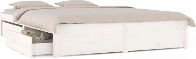 vidaXL Bett mit Schubladen aus Kiefernholz in Weiß, B/T/H: 200 x 200 x 205,5 cm - Bild 1