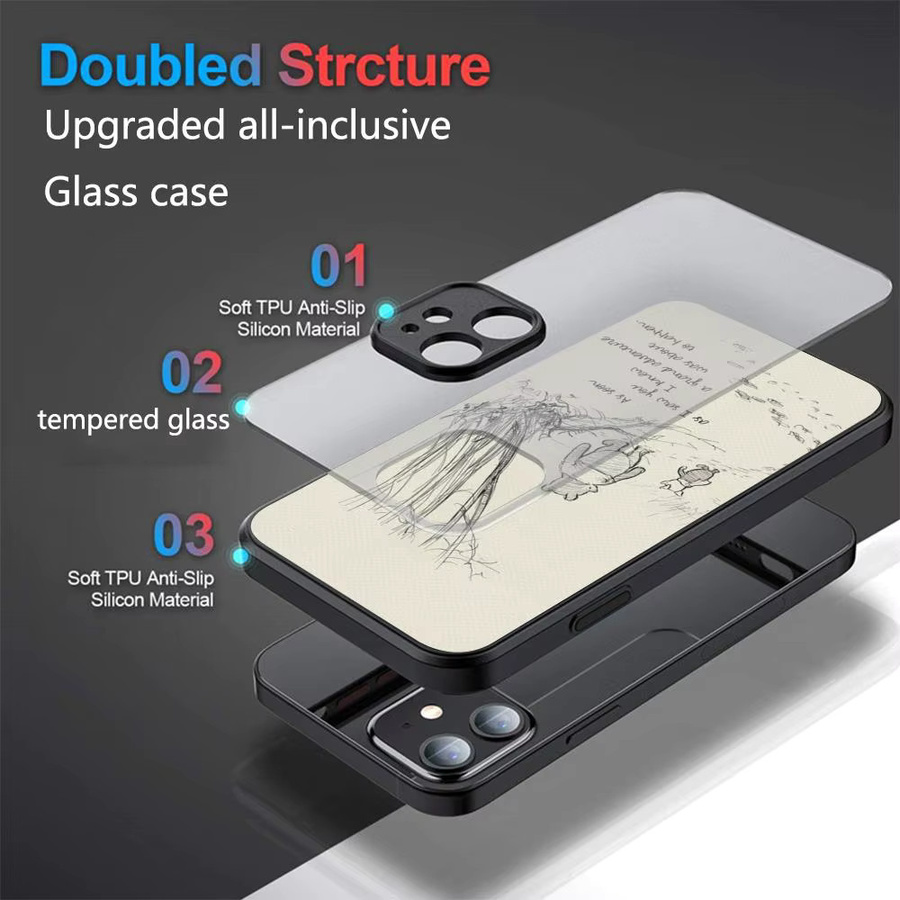 Handyhülle mit Winnie the Pooh Zitaten aus gehärtetem Glas für iPhone 16 15 14 13 12 Pro Max Plus und Pro in Schwarz und Weiß von Potdemiel - Bild 6