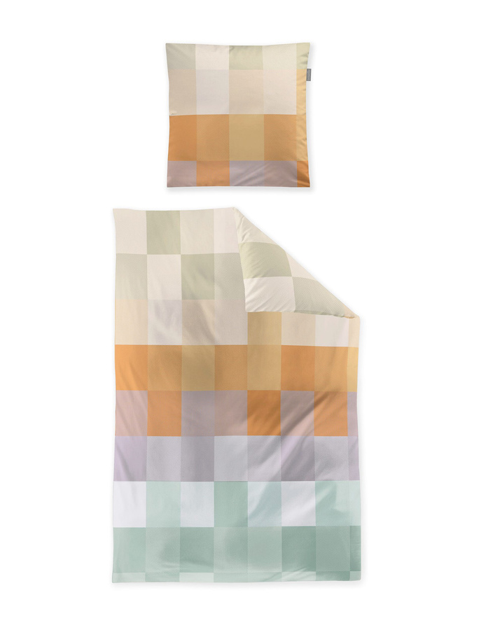 Irisette Wave Mako-Satin Bettwäsche Karo Multi Natur Bunt, B/H: 155 x 220 cm und 80 x 80 cm - Bild 1