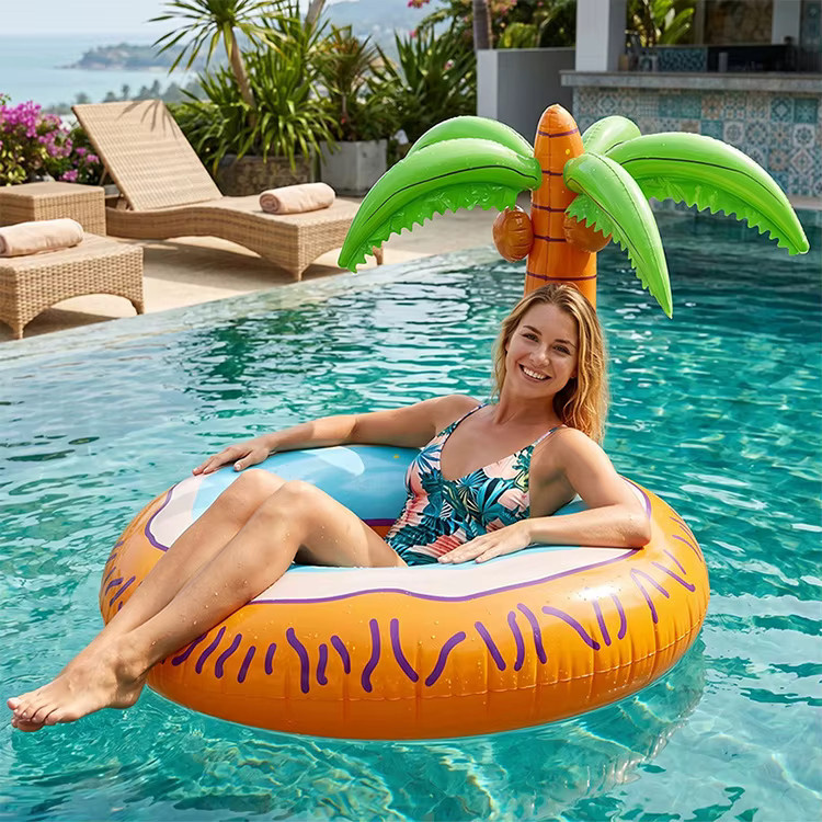 Aufblasbarer CatXaa Kokosnussbaum-Schwimmring aus verstärktem PVC in Naturfarben für Erwachsene und Kinder - Bild 2