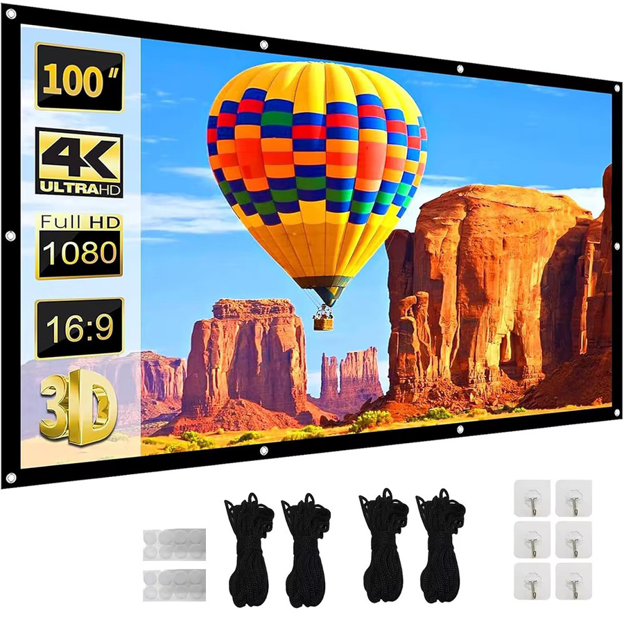 XBJ 4K UHD Projektorleinwand, tragbare und faltbare Leinwand in Weiß für Outdoor, Indoor, Office und Schule, 72-150 Zoll - Bild 2