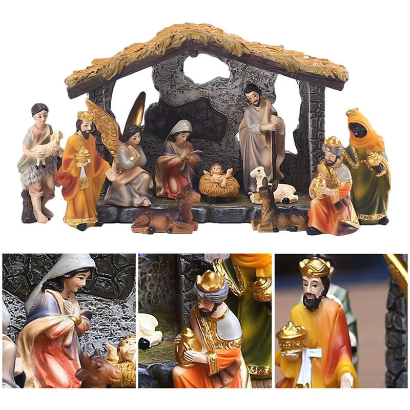 12-teiliges Weihnachts-Krippenfiguren-Set aus Kunstharz in Mehrfarbig für deine Tischdekoration - Bild 2