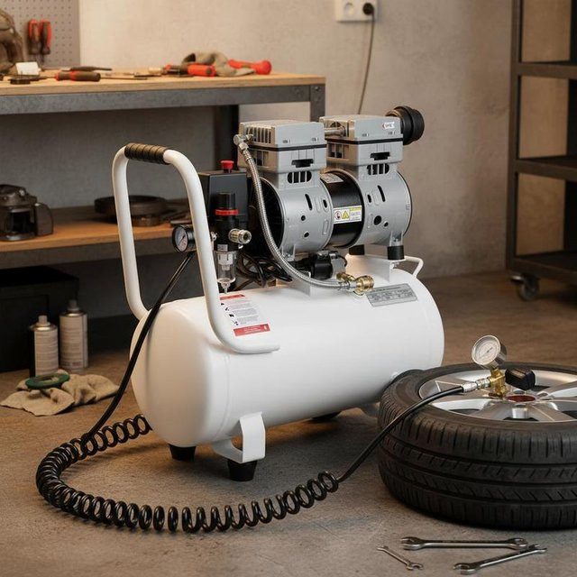 Leiser ölfreier Flüsterkompressor 25L mit 750W und 165L/min Abluftvolumen in Rot-Weiß - Bild 1