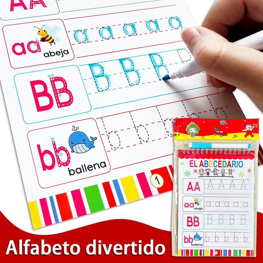 Wiederverwendbares Spiralnotizbuch zum Üben der spanischen Handschrift mit Buchstaben und Zahlen in Mehrfarbig - Bild 2