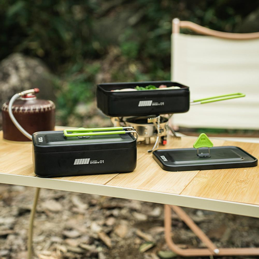 TOMTOP JMS Camping Kochgeschirr Mess Kit aus Aluminiumlegierung mit Spirituskocher und Besteck in Schwarz - Bild 3
