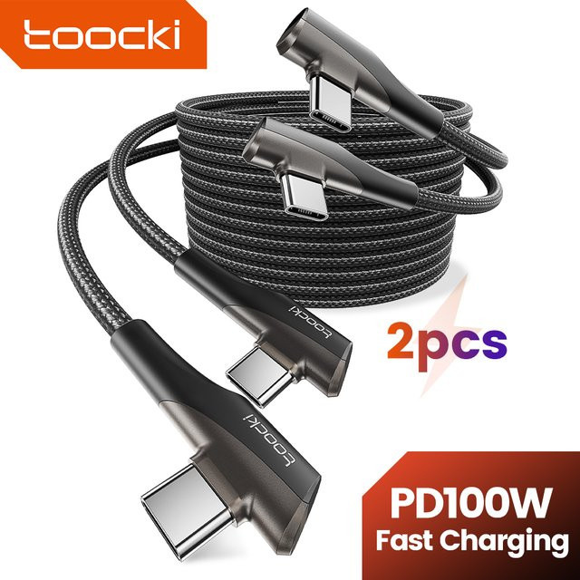 Toocki USB C auf USB C Kabel mit 100W Schnellladefunktion, 90 Grad Dual Elbow Design, Farbe: Schwarz - Bild 1