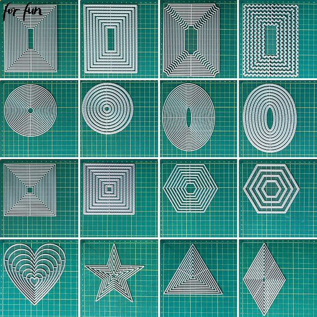 Silberne Metall-Stanzformen Set für Kartenherstellung und Scrapbooking mit verschiedenen Grundformen wie Kreis, Oval, Rechteck, Quadrat, Herz und Stern - Bild 1