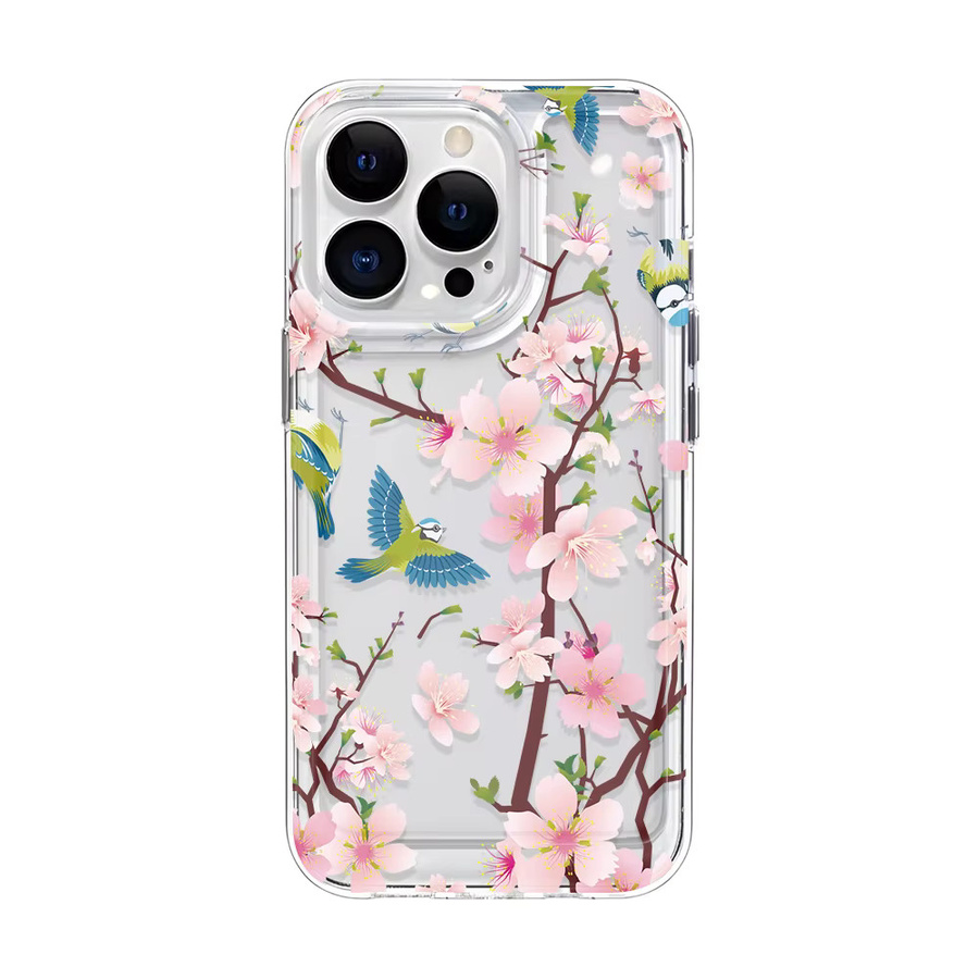 Transparente Handyhülle mit Vintage Kirschblüten- und Vogel-Print für iPhone 17 16 15 14 13 12 11 Pro Max aus TPU mit Anti-Sturz Schutz - Bild 6