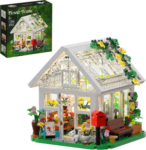 BuildMoc Blumenhaus-Bauset, Gartenhaus-Bauspielzeug, mit LED-Licht, 597-teilig, ab 6 Jahren - Bild 1