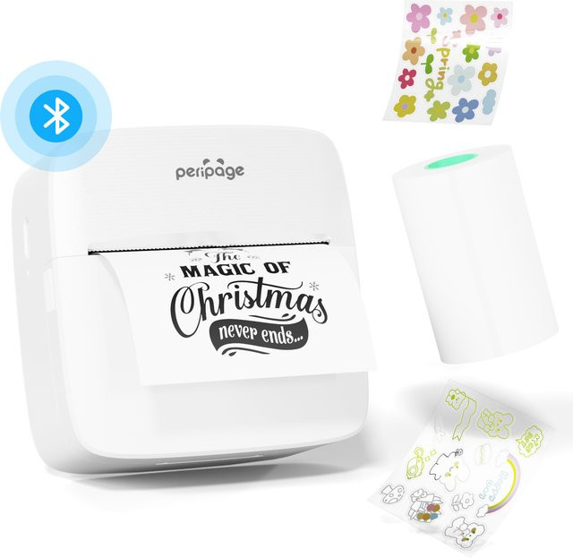 PeriPage Mini-Thermo-Aufkleberdrucker in Weiß für Fotos und Notizen, kompatibel mit iOS und Android - Bild 1