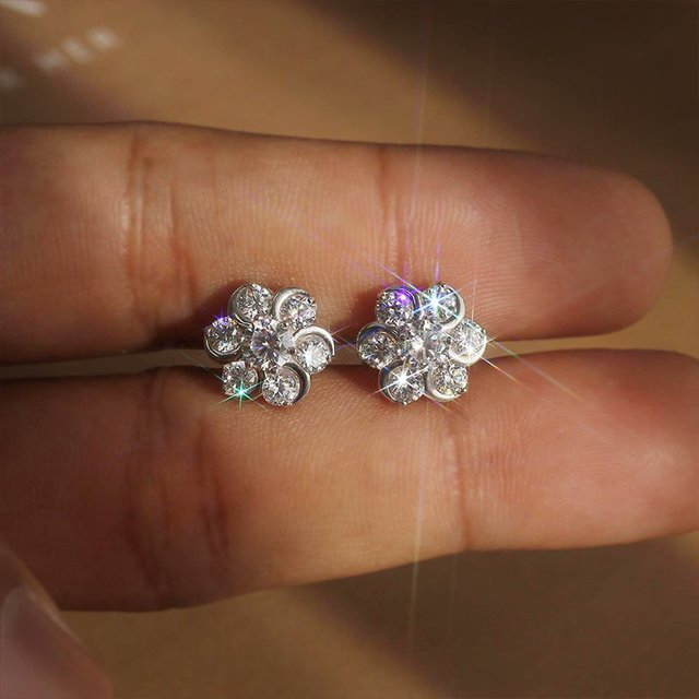 Huitan Chic Ohrstecker, Blumen, Zirkonia, Silber, Damen - Bild 1