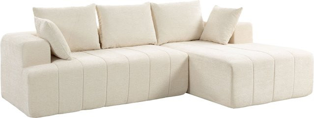 HOMCOM Ecksofa mit Ottomane aus Chenille in Beige, 3-Sitzer-Schlafsofa mit Taschenfederkern und 2 Kissen, Breite: 256 cm - Bild 1