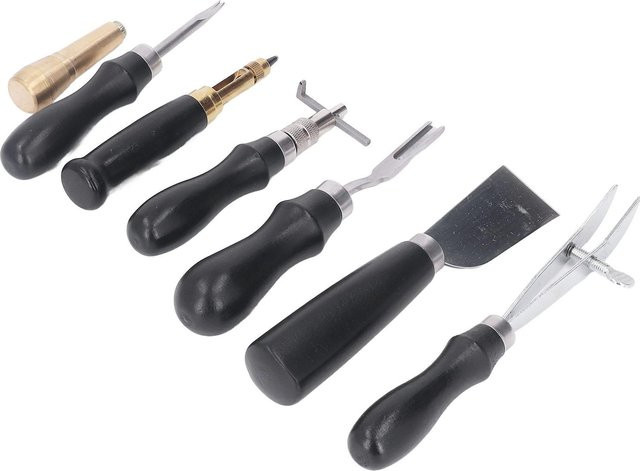 OutsideWorld Lederbearbeitungswerkzeug-Set für DIY mit Ledermesser, Ahle, Lochzange und Nadel inklusive Aufbewahrungsbox, Schwarz - Bild 1