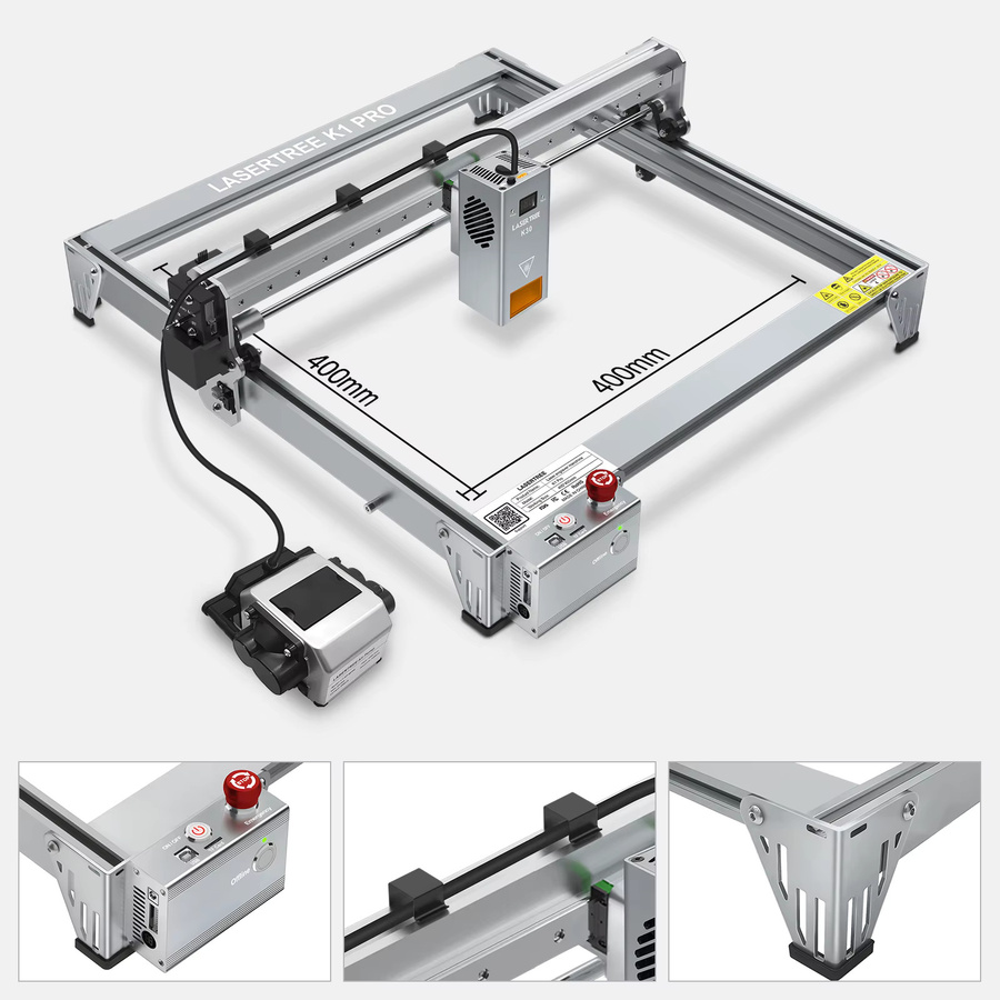Laser Baum K1 Pro Lasergravurmaschine mit 30W oder 40W Laserkopf und 40 x 40 cm Gravurbereich in Silber - Bild 2