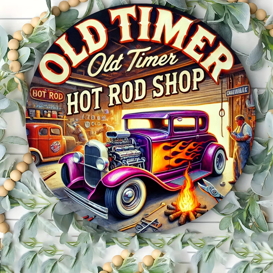 Potdemiel Vintage Hot Rod Shop Metallschild aus Aluminium, B/B/B: 20,3 x 20,3 x 20,3 cm, Mehrfarbig - Bild 5