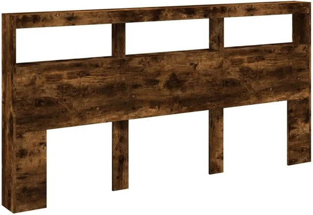 vidaXL LED-Kopfteil mit Ablagen und USB-Anschluss in Räuchereiche, B/T/H: 200 x 17 x 102 cm - Bild 1