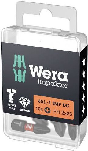 Wera Kreuzschlitz-Bit PH 2, 25 mm, Schwarz, 10 Stück - Bild 1