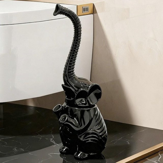 Teenyee Toilettenbürste mit Halter Elefant Design in Schwarz aus Keramik und Kunststoff - Bild 1