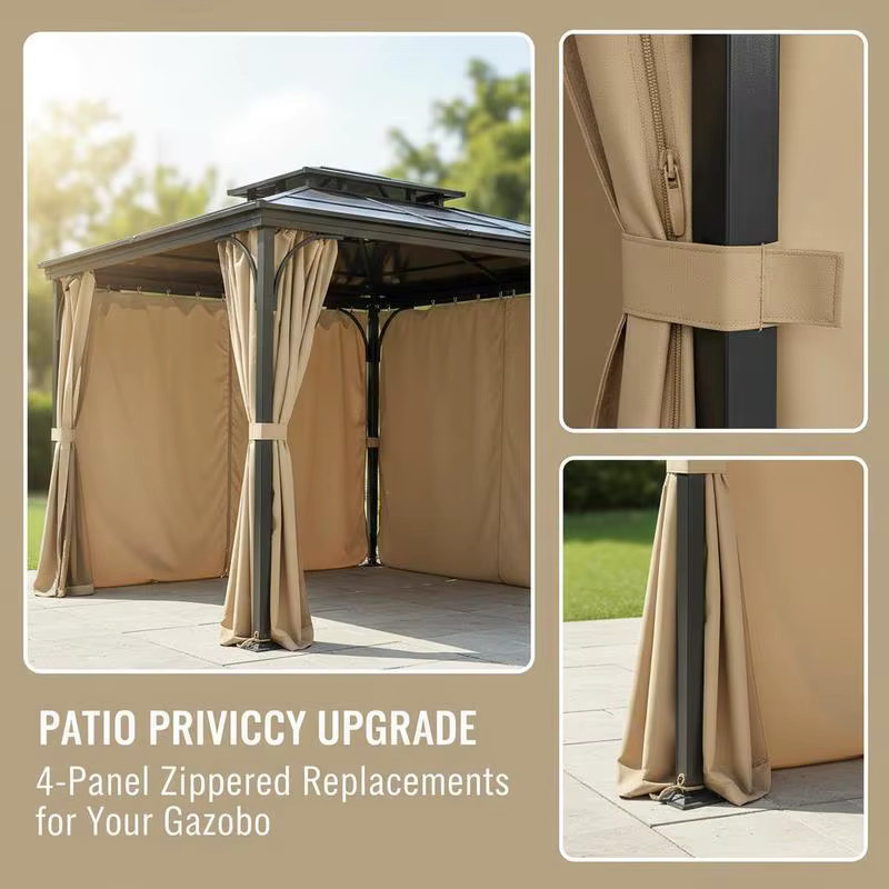Curvain Gazebo Sichtschutzvorhänge mit Reißverschlüssen, 4-teiliges Set als Sonnenschutz für Terrassendächer, Farbe: khaki, B/T/H: 284 x 284 x 204 cm - Bild 2
