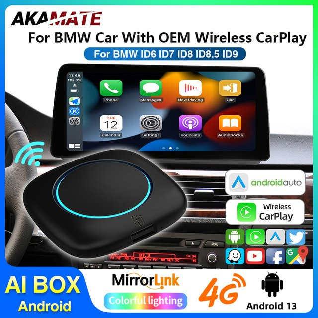 AKAMATE Wireless CarPlay und Android Auto AI Box für BMW ID6 ID7 ID8 ID9, Android 13 System, Farbe: Schwarz - Bild 1