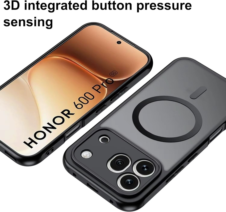 Stoßfeste Honor 600 Pro Handyhülle mit magnetischem kabellosem Laden und Mattschutz in Schwarz - Bild 2