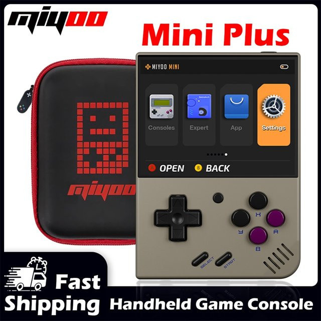 Miyoo Mini Plus Handheld-Retro-Spielkonsole mit 3,5-Zoll-IPS-Bildschirm in Grau inklusive RTC-Tragetasche - Bild 1