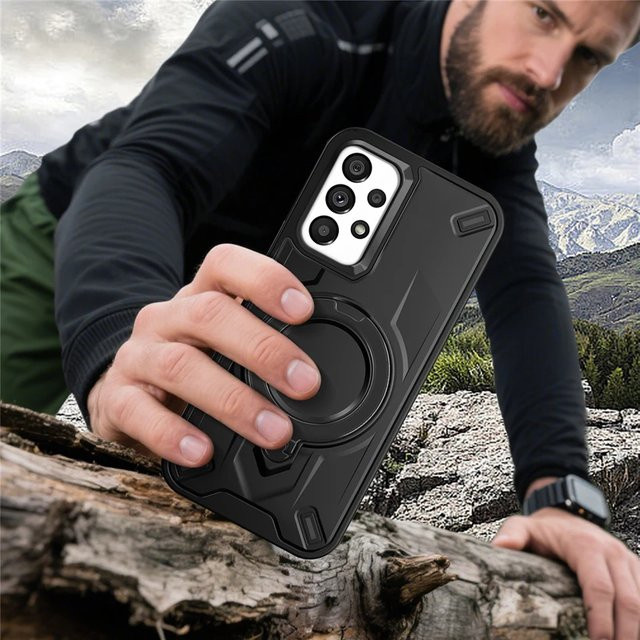 Stand Armor Magnetische Stoßfeste Handyhülle für Samsung Galaxy A-Serie kompatibel mit MagSafe in Schwarz oder Silber - Bild 1
