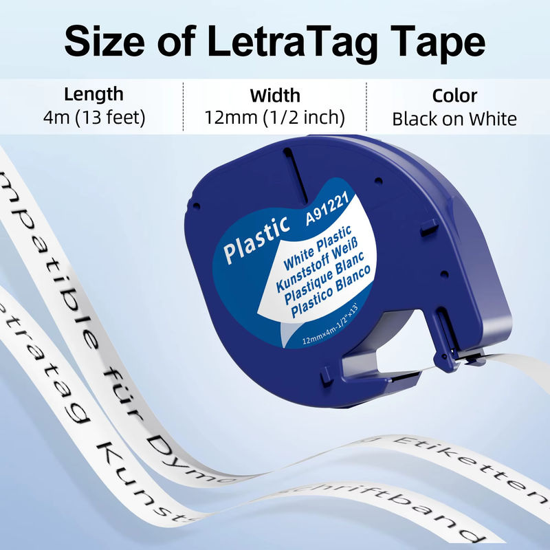 Dymo LetraTag Etikettenband 12 mm Schwarz auf Weiß für Etikettendrucker LT-100H 200B QX50 - Bild 2