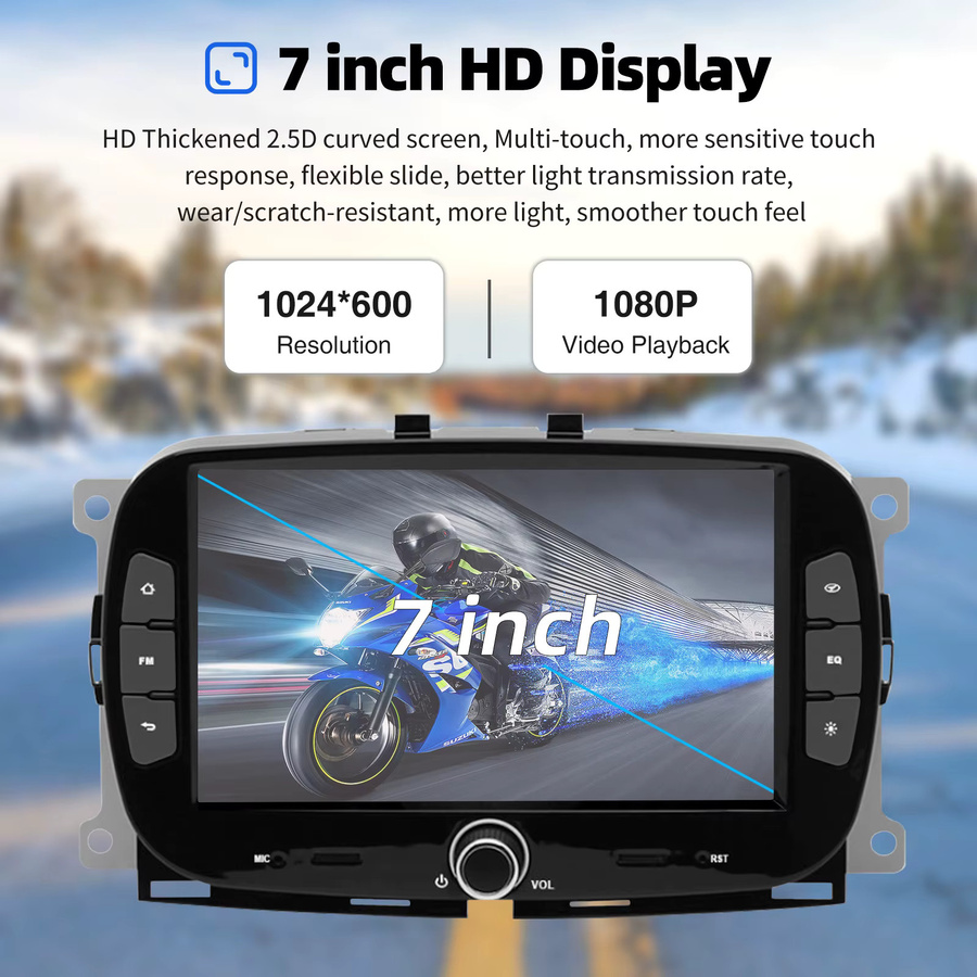 ESSGOO Multimedia-Bildschirm mit Android 15 und 7 Zoll Display für Fiat 500 Abarth 2016-2019, 4+64 GB, Wireless CarPlay, Android Auto, GPS, WiFi und Lenkradsteuerung, Schwarz - Bild 4
