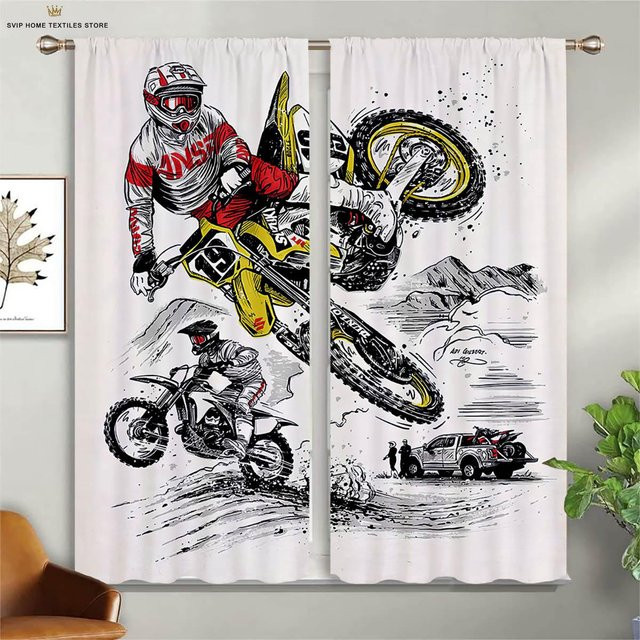 Yiran Furniture Motorrad Dekovorhang Set mit 3D-Druck, Mehrfarbig, B: 50 cm, H: 130 cm, 2 Stück - Bild 1