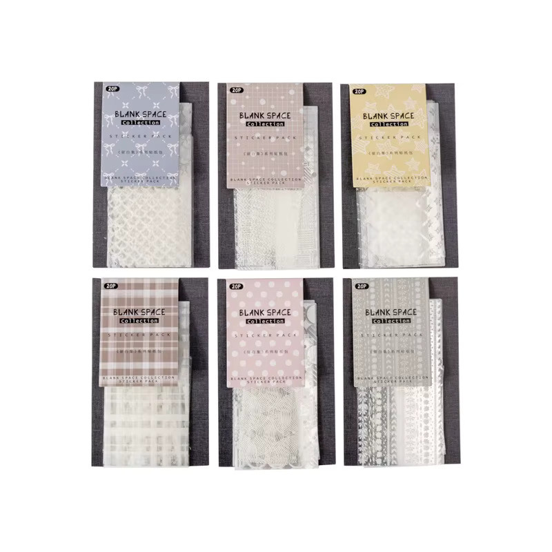 Liubai Ji Basic Pattern PET Sticker Set mit 6 weißen Aufklebern für Tagebuch und Scrapbook - Bild 1