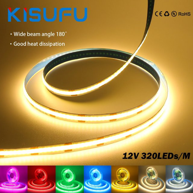 KISUFU COB LED-Streifen 12V mit RA90, RGB Multicolour für TV-Hintergrundbeleuchtung und Spiegel-Dekoration - Bild 1