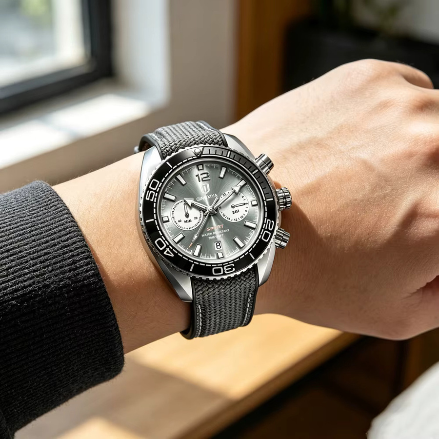 QINGXIYA Armbanduhr Chronograph, Silikonband, Silber, Herren - Bild 6