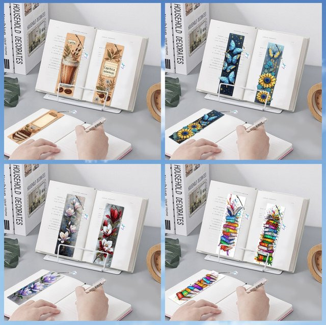 3er-Set Diamond Painting Lesezeichen zum Selbermachen mit Blumen-, Buch- und Tassenmuster in Multicolour - Bild 1