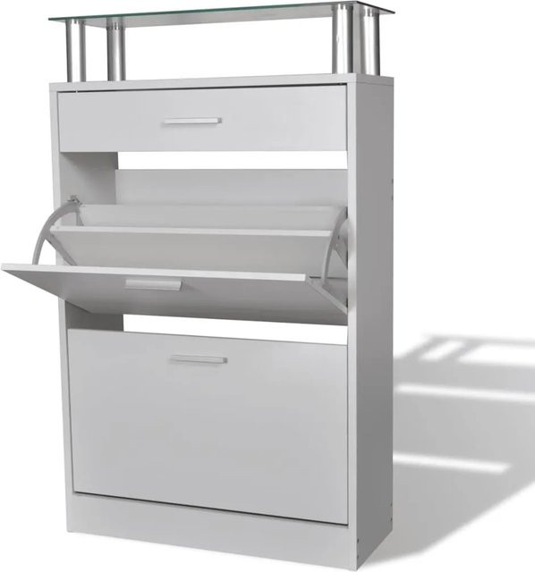 vidaXL Schuhschrank Weiß mit Schubfach und Glasregal, Wandmontage, Modernes Design - Bild 1
