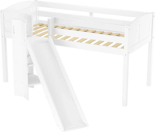 Erst-Holz Spielbett für Kinder mit Rutsche aus Kiefer und Birke, Weiß, B/T/H: 90 x 200 cm - Bild 1