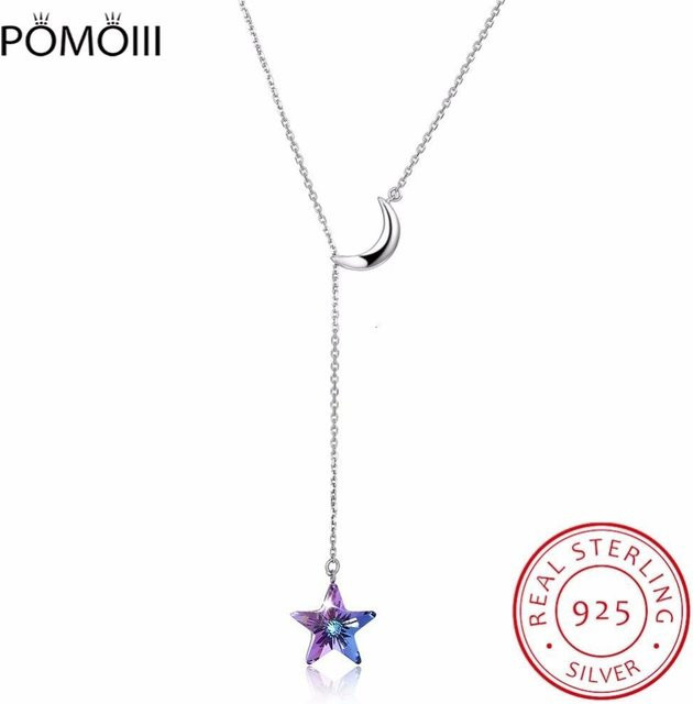 Anhänger 925 Silber, Kristall, Mond Stern, Damen, Weiß - Bild 1