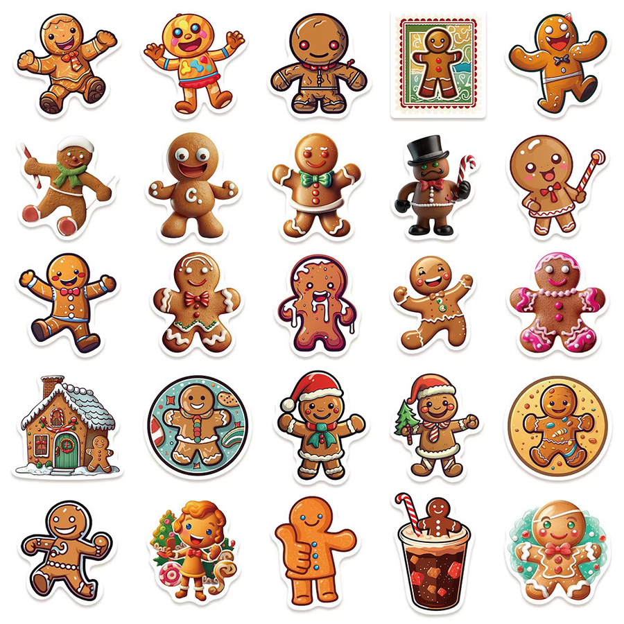 50-teiliges Set niedliche Weihnachts-Lebkuchenmann-Aufkleber von BulingBulingStickers Store in Multicolor für Notizbücher, Laptops und Handyhüllen - Bild 3