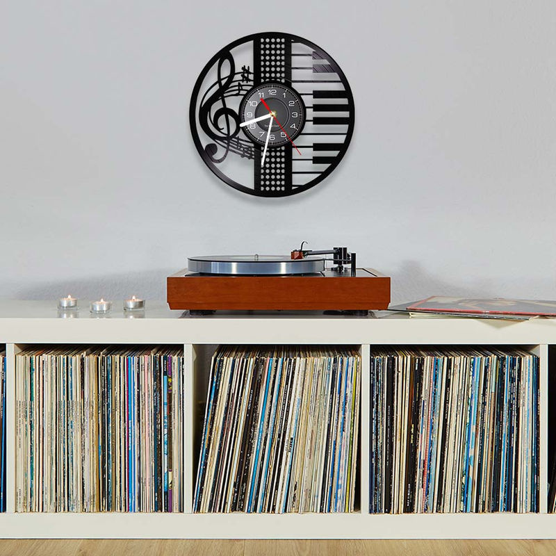 A Family Of Home Textiles Vintage Wanduhr im Vinyl-Design mit Violinschlüssel, mehrfarbig, Durchmesser: 30 cm - Bild 3